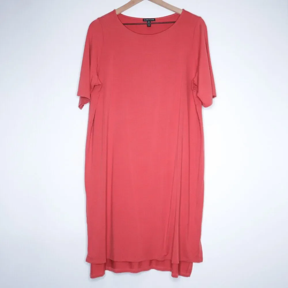 Eileen Fisher Womens Mimosa T-shirt Dress‎ Size Large Pink Shift Casual Viscose - Picture 2 of 7